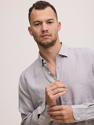 PALM MYKONOS linen shirt gray מכופתרת פשתן צבע אפור בטון בהיר