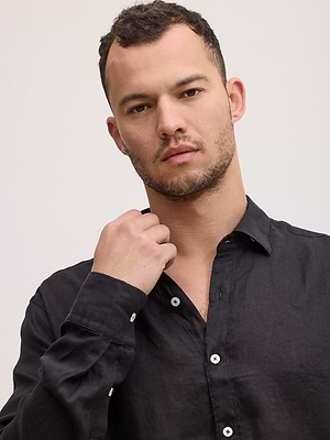 PALM MYKONOS linen shirt black מכופתרת פשתן צבע שחור
