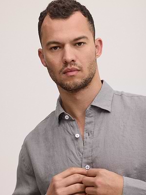 PALM MYKONOS linen shirt gray מכופתרת פשתן צבע אפור בטון כהה