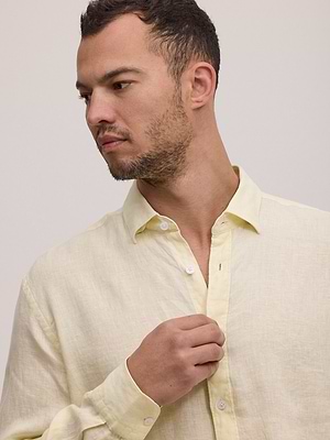 PALM MYKONOS linen shirt yellow מכופתרת פשתן צבע צהוב עדין