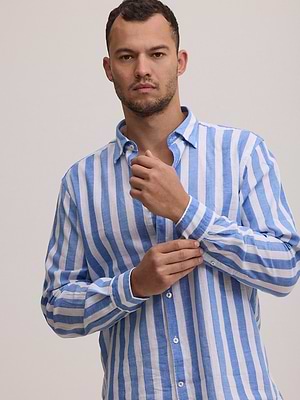 PALM MYKONOS linen shirt מכופתרת פשתן צבע פסים כחול לבן