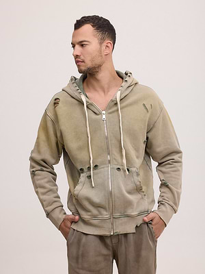 PALM MYKONOS  hoodie zip super vintage קפוצון סופר וינטג' בצבע חלודה עם רוכסן וקרעים