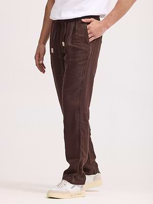PALM MYKONOS linen pants מכנס ארוך פשתן חום שוקולד