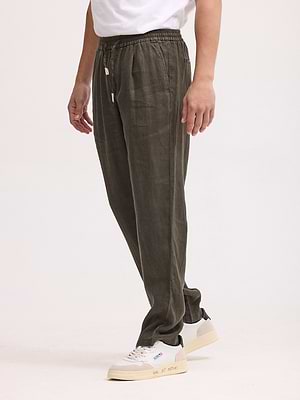 PALM MYKONOS linen pants מכנס ארוך פשתן ירוק זית