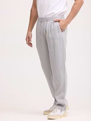 PALM MYKONOS linen pants מכנס ארוך פשתן אפור בטון בהיר