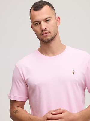 RALPH LAUREN t shirt pink small logo טי שירט מרצרייז בצבע ורוד סוס צבעוני CUSTOM SLIM FIT - xxl