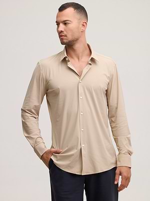 HUGO BOSS beige slim fit  Buttoned shirt חולצה מכופתרת בצבע בז' אל קמט