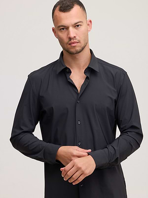 HUGO BOSS black slim fit  Buttoned shirt חולצה מכופתרת בצבע שחור אל קמט