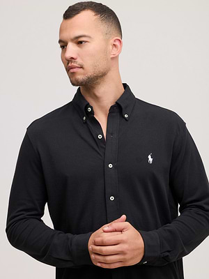RALPH LAUREN shirt black white logo מכופתרת פופלין בצבע שחור סוס לבן - l