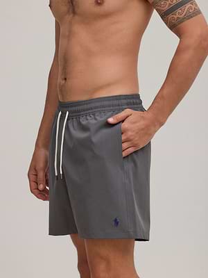RALPH LAUREN swimshort small logo בגד ים ראלף לורן בצבע אפור בטון סוס כחול