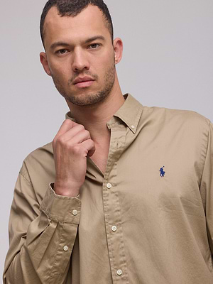 RALPH LAUREN shirt white navy logo מכופתרת פופלין בצבע כאמל סוס נייבי