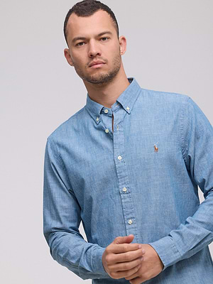 RALPH LAUREN shirt light jeans logo מכופתרת בגוון ג'ינס בהיר סוס צבעוני