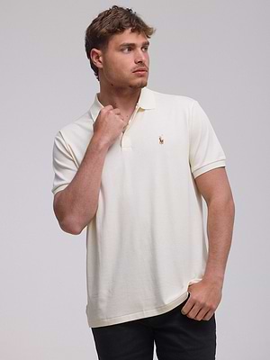 RALPH LAUREN polo logo colour פולו בצבע שמנת בד מרצרייז סוס צבעוני SLIM FIT