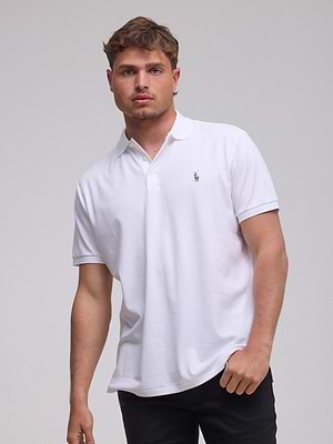 RALPH LAUREN polo logo colour פולו בצבע לבן בד מרצרייז סוס צבעוני SLIM FIT