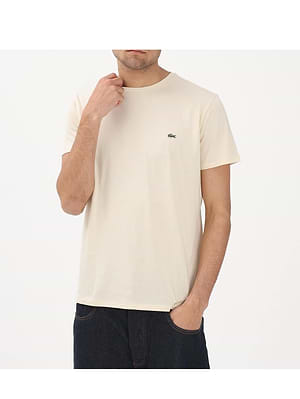 LACOSTE t shirt short sleeve טי שירט לקוסט בצבע קרם 056 עם התנין האייקוני (REGULAR FIT)