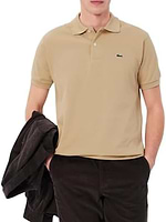 LACOSTE polo short sleeve פולו לקוסט בצבע בז' 02S עם התנין האייקוני (REGULAR FIT)