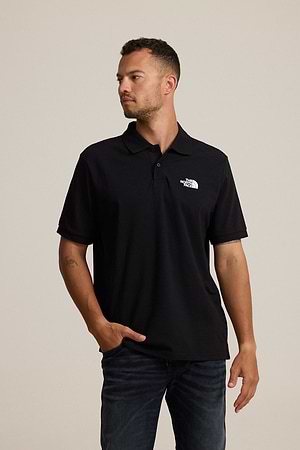 THE NORTH FACE black white polo פולו בצבע שחור עם רקמת המותג צידי בצבע לבן - m