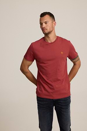 TIMBERLAND logo t shirt חולצה בצבע אדום מעושן עם לוגו עיגול קטן בצבע צהוב P-133