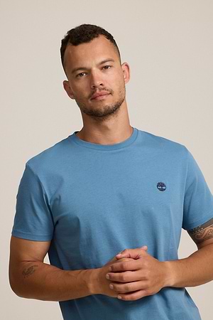 TIMBERLAND logo t shirt חולצה בצבע כחול פטרול עם לוגו עיגול קטן בצבע שחור P-140