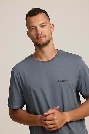 TIMBERLAND logo t shirt חולצה בצבע אפור בטון עם לוגו מלל צידי בייסיק P-127