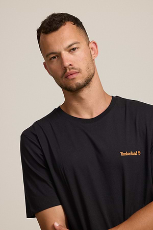 TIMBERLAND logo t shirt חולצה בצבע שחור בייסיק עם מלל צידי כתום P-128