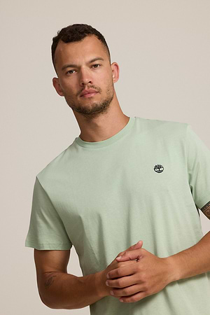 TIMBERLAND logo t shirt חולצה בצבע ירוק עדין עם לוגו עיגול קטן בצבע שחור P-137