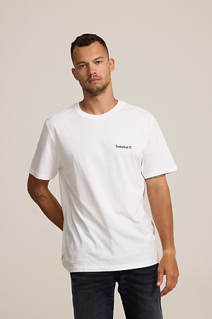 TIMBERLAND  logo t shirt חולצה בצבע לבן עם לוגו מלל צידי בייסיק - s