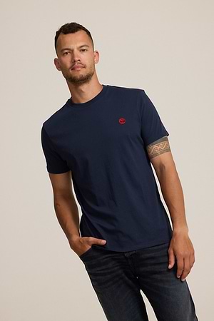 TIMBERLAND  logo t shirt חולצה בצבע נייבי עם לוגו עיגול קטן בצבע אדום - m