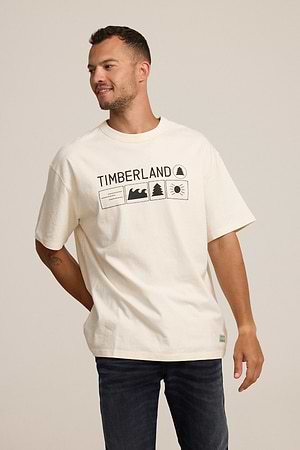 TIMBERLAND  logo t shirt חולצה בצבע שמנת עם הדפס בחזית המוצר - l