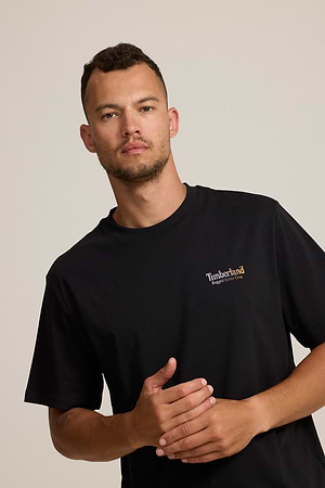 TIMBERLAND  logo t shirt חולצה בצבע שחור עם מלל המוצר צידי והדפס בגב - xxl