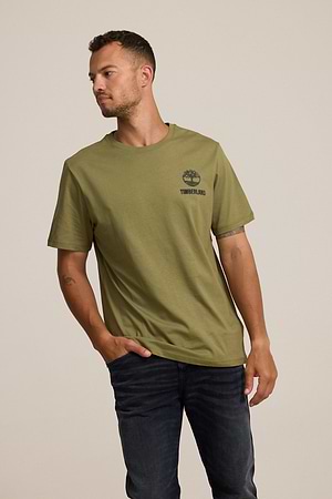 TIMBERLAND logo t shirt חולצה בצבע ירוק זית סמל צידי והדפס בגב P-109