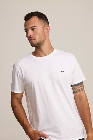LACOSTE t shirt short sleeve טי שירט לקוסט בצבע לבן 001 עם התנין האייקוני (REGULAR FIT) - 3xl