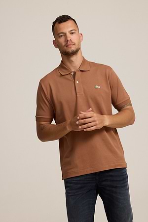 LACOSTE polo short sleeve פולו לקוסט בצבע חום שוקולד LFA עם התנין האייקוני (REGULAR FIT)