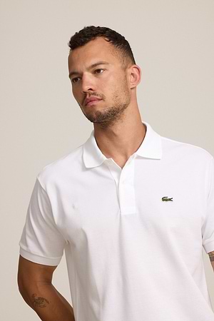 LACOSTE polo short sleeve פולו לקוסט בצבע לבן  001 עם התנין האייקוני (REGULAR FIT) - xxl