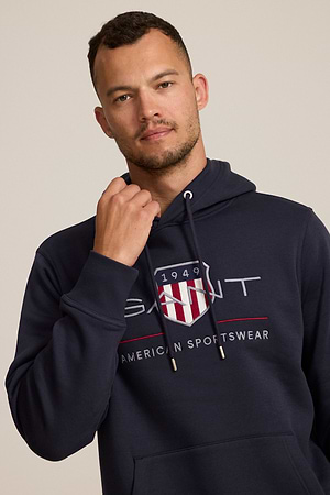 GANT hoodie navy big logo shield גאנט קפוצון נייב לוגו גדול כסוף שילד american sportwear - xl
