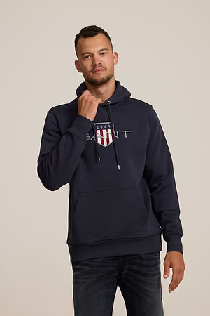 GANT hoodie navy big logo shield גאנט קפוצון נייבי לוגו גדול כסוף שילד - xxl