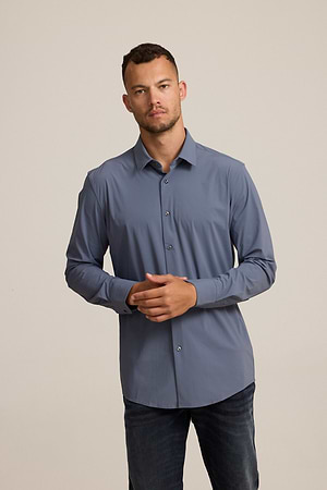 HUGO BOSS blue grey slim fit  Buttoned shirt חולצה מכופתרת בצבע כחול אפור אל קמט