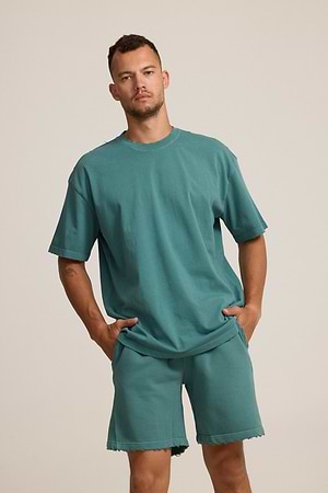 PALM MYKONOS tourkise oversize t shirt חולצה אוברסייז בצבע טורקיז בייסיק עם קרעים (חלק מסט) - xxl