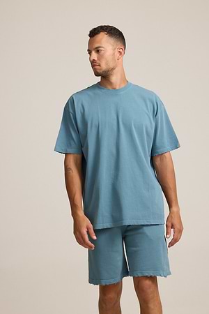 PALM MYKONOS blue oversize t shirt חולצה אוברסייז בצבע כחול פטרול בייסיק עם קרעים (חלק מסט)