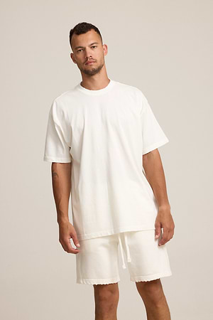 PALM MYKONOS white oversize t shirt חולצה אוברסייז בצבע לבן בייסיק עם קרעים (חלק מסט)
