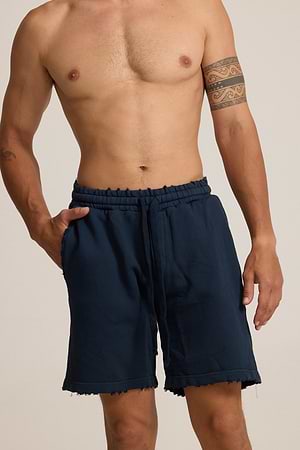 PALM MYKONOS navy short pants מכנס נייבי אוברסייז קרעים (חלק מסט)
