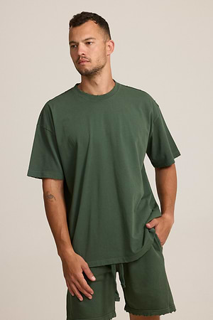 PALM MYKONOS green oversize t shirt חולצה אוברסייז בצבע ירוק בקבוק בייסיק עם קרעים (חלק מסט) - l