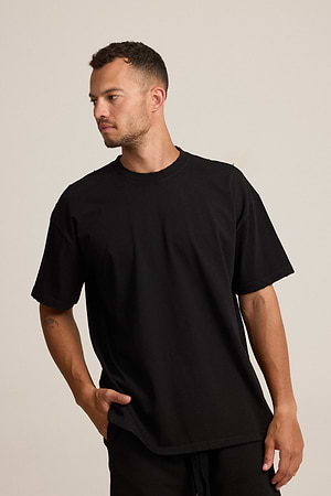 PALM MYKONOS black oversize t shirt חולצה אוברסייז בצבע שחור בייסיק עם קרעים (חלק מסט) - xxl