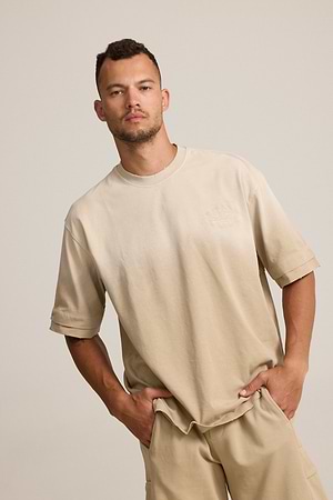 2512 small logo t shirt חולצה בצבע בז' ווש עם רקמה בגב אוברסייז (חלק מסט)