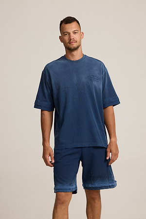 2512 small logo t shirt חולצה בצבע כחול ווש עם רקמה אוברסייז (חלק מסט)