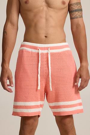 PALM MYKONOS pink stripe short pants מכנס סריג אוברסייז ורוד פסים
