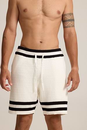 PALM MYKONOS white black stripe short pants מכנס סריג אוברסייז לבן שחור