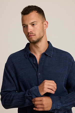 2512  shirt navy oversize מכופתרת בד טטרה בצבע נייבי (חלק מסט)