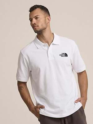 THE NORTH FACE white on black polo פולו בצבע לבן עם רקמה צידית בצבע שחור - m