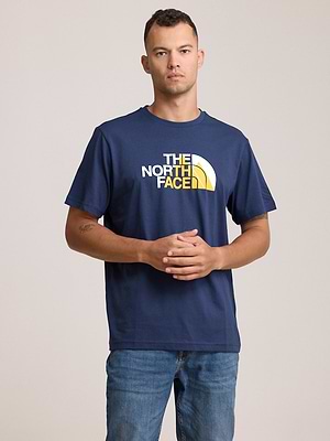 THE NORTH FACE logo t shirt חולצה בצבע כחול עם לוגו במרכז המוצר והדפס בגב T-19 - xxl